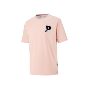 PUMA 字母印花圆领套头短袖T恤 男女同款 浅粉色 539662-66