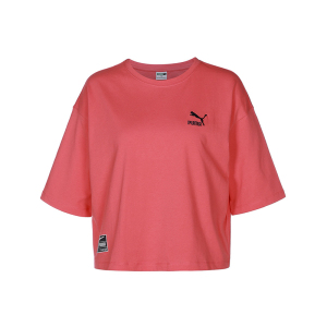 PUMA Logo字母印花圆领套头短袖T恤 女款 爱心红 623253-63