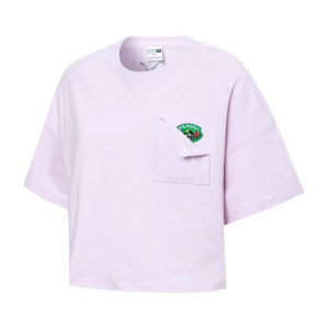 Puma 休闲运动纯色刺绣Logo圆领短款短袖T恤 女款 紫色 536880-17