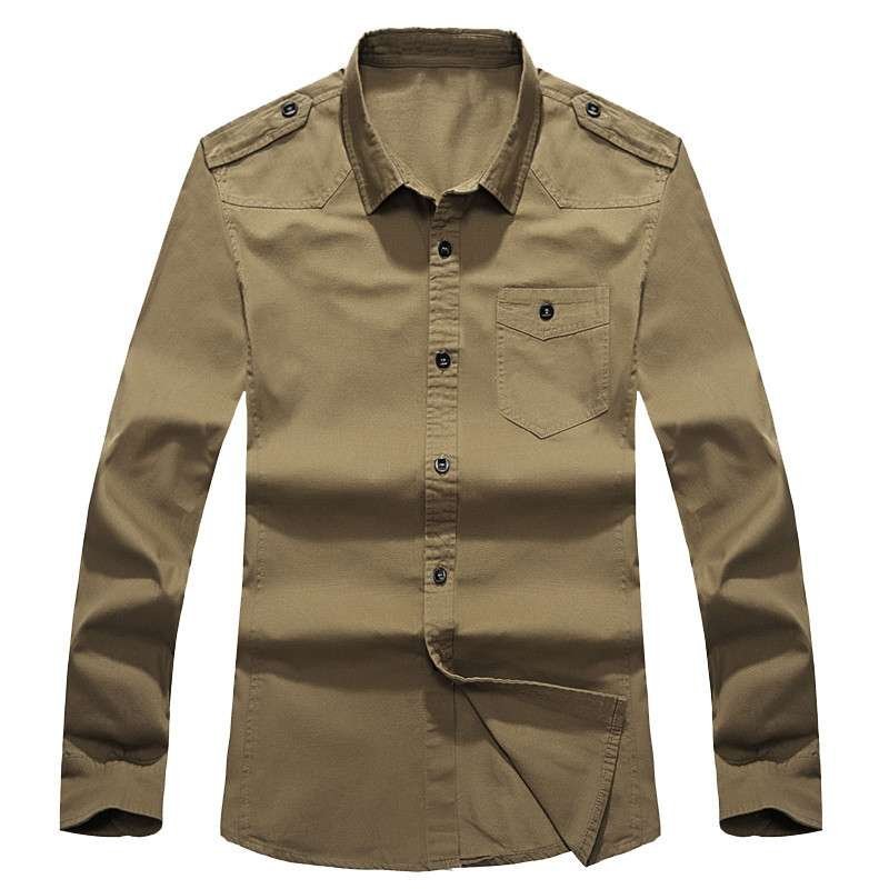 凡纯 春秋装新款男军旅衬衫户外军装衬衫男军绿衬衣休闲长袖衬衫修身