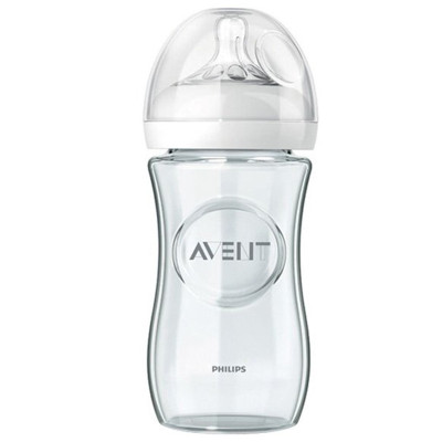 Philips Avent 飞利浦 新安怡 防胀气天然玻璃奶瓶（慢流速1M +奶嘴）240ml 美国直采