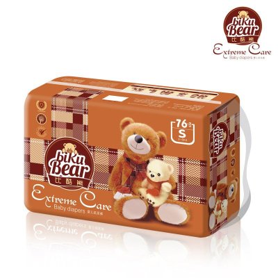 比酷熊特柔超薄透气纸尿裤婴儿尿不湿小码/S76片4kg-8kg