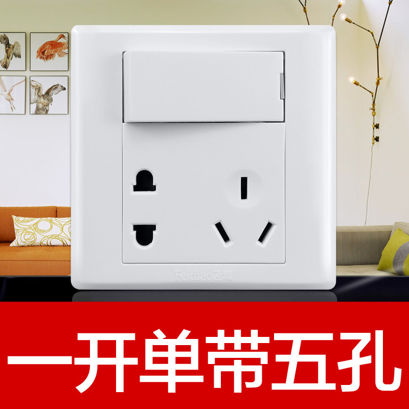 飞雕开关插座 一开单控带五孔插座【飞雕官方专卖店】
