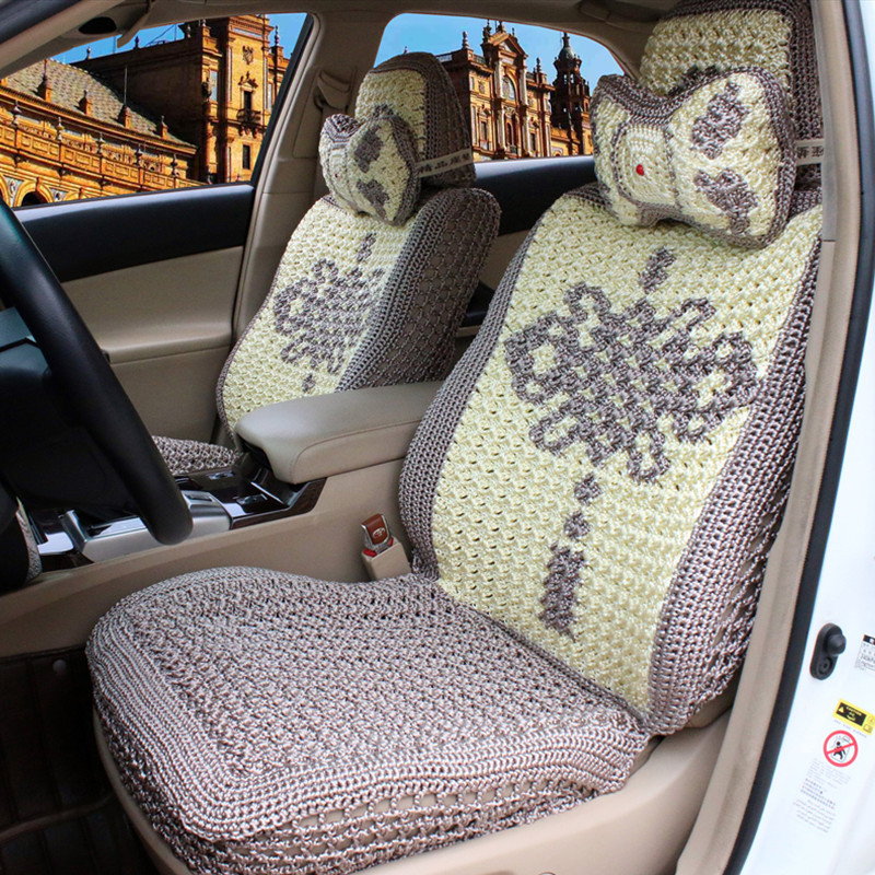 汽车座垫夏季双层手钩坐垫汽车冰丝座垫手工编织座套四季通用坐垫