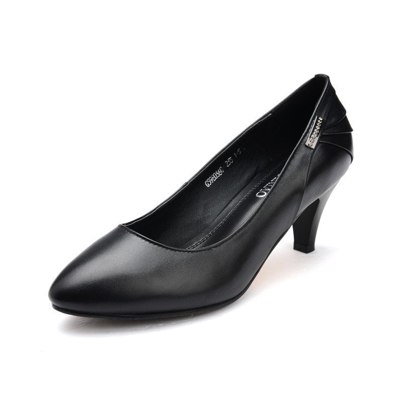 富贵鸟 ol女鞋 真皮女士皮鞋 单鞋职业女鞋中跟工作鞋