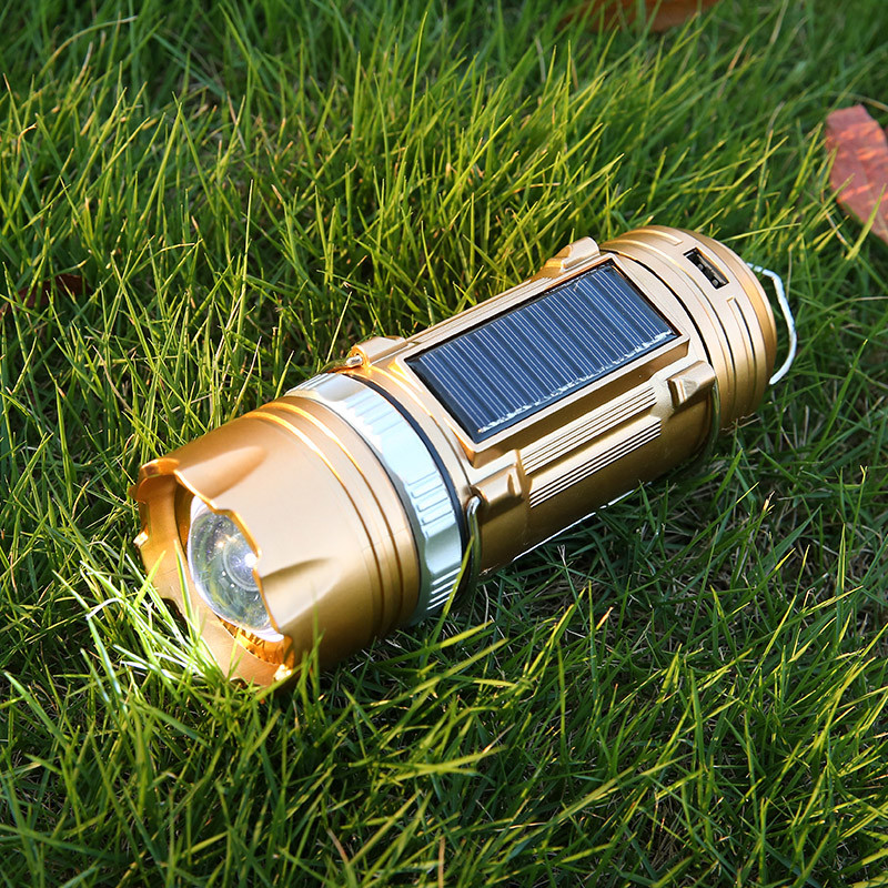 led马灯 太阳能充电强光手电筒白光黄光 户外露营灯野营帐篷灯蓝光