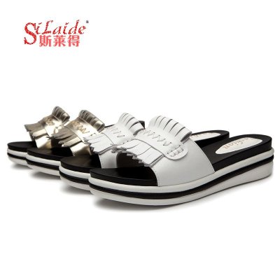 斯莱得2020拖鞋女夏新款时尚凉拖鞋女平跟真皮平底凉鞋凉鞋坡跟女士凉拖鞋