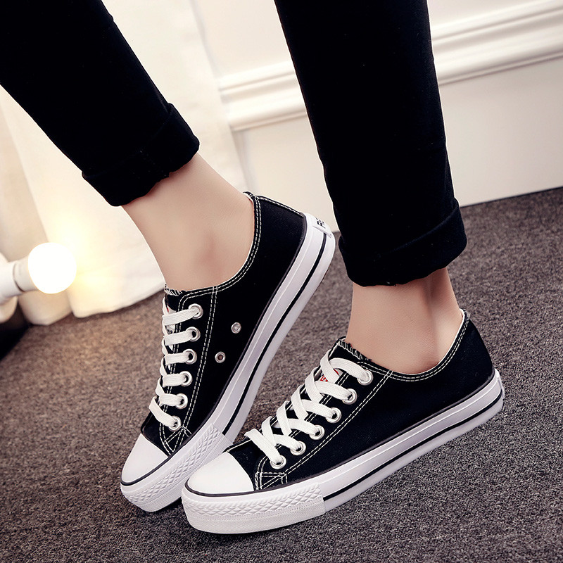 2016春季韩版时尚女生休闲帆布鞋低帮系带纯色透气简约平底帆布鞋学生