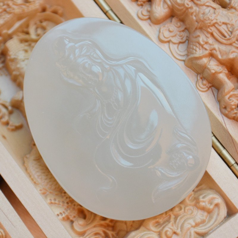 福聚祥新疆和田玉白玉吊坠挂坠观音送礼送鉴定证书