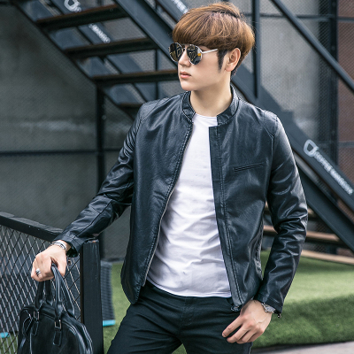 2019春新款水洗pu皮衣男士韩版立领潮男机车皮衣修身外套1639