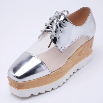 迪罗尼卡2021春夏季新款欧美网纱镂空厚底凉鞋厚底坡跟圆头松糕跟凉鞋女