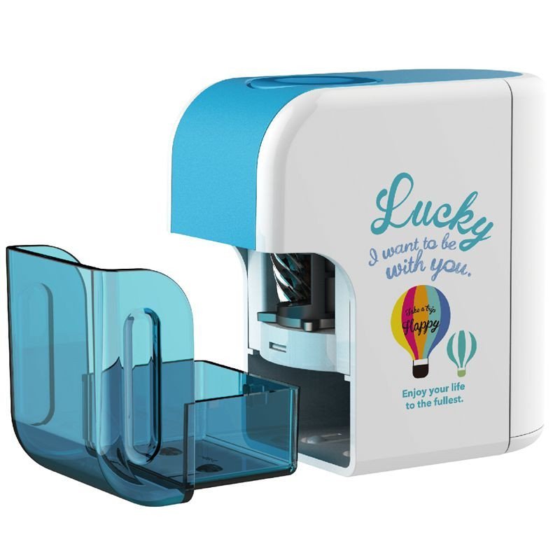 包邮得力电动削笔器0710自动吸入电动卷笔刀可爱学生削笔机蓝色