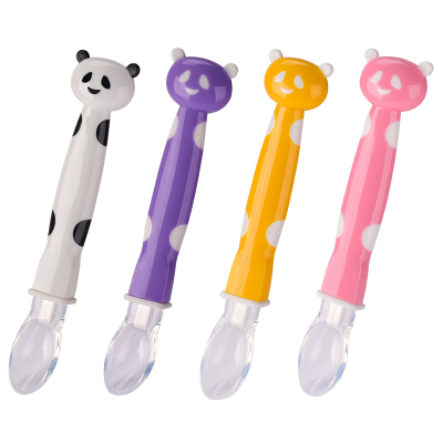 盟宝卡通硅胶哺喂勺新生儿软头勺婴儿辅食小勺子汤匙单个装白色