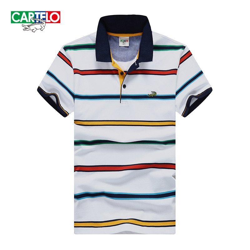 cartelo/卡帝乐鳄鱼鳄鱼夏季男士条纹翻领oplo衫时尚百搭t恤短袖
