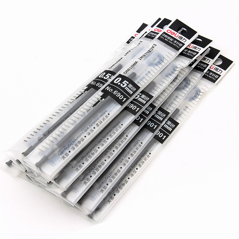 得力办公文具红色蓝色黑色中性笔芯 0.5mm标准子弹头水笔替芯