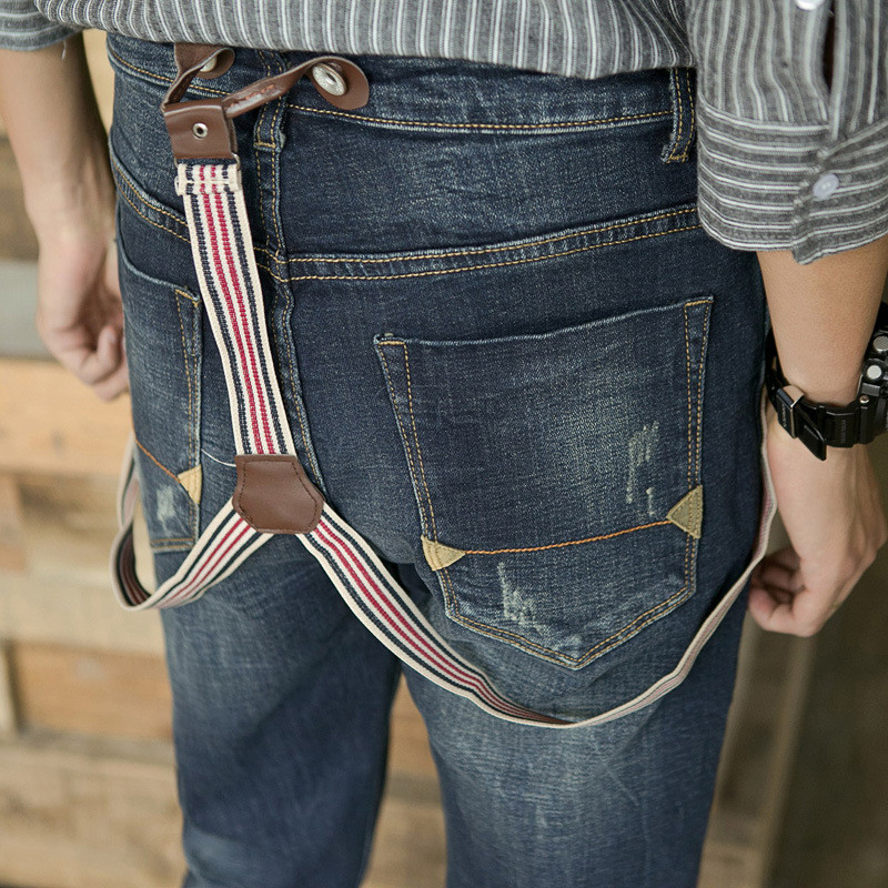 秋季新款背带裤男士韩版修身牛仔裤男装小脚裤青年潮流裤子男