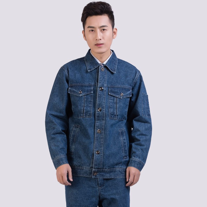 劳保牛仔工作服大兜电焊服套装男长袖拉链汽修工装制服
