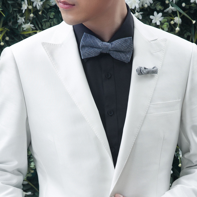 2016新款结婚西装男士戗驳领修身白色一粒单排扣时尚都市西服男套装