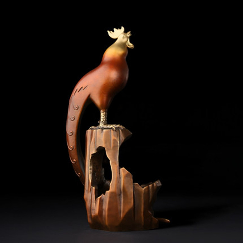 创意《金鸡报福》纯铜鸡酒架摆件 红酒瓶架酒柜装饰工艺品