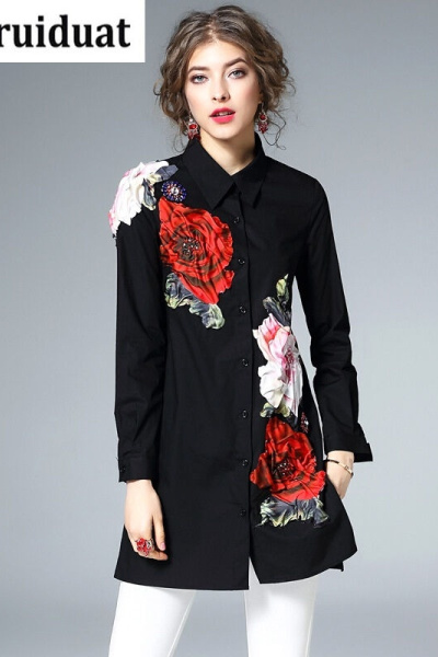 Kruidvat欧洲站2017春季新款女装欧美拼接烫钻长袖衬衫裙连衣裙YLYP