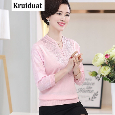 Kruidvat2017新款春季妈妈装中老年女装40岁妈妈针织衫纱袖T恤雪纺衫Z004