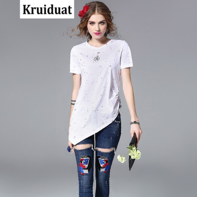 Kruidvat2017夏弹力短袖棉不规则气质女装上衣YS