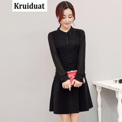 Kruidvat2017春季女装韩版花边背心配雪纺针织连衣裙LJYFS