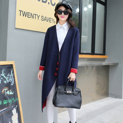 莞馨(wanxin)毛呢外套女中长款长袖大码纯色上衣韩版通勤百搭显瘦加厚双面上衣