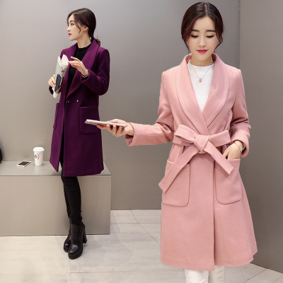 莞馨(wanxin)新款毛呢外套女中长款2016秋冬季新款韩版修身气质茧型羊毛呢子大衣潮
