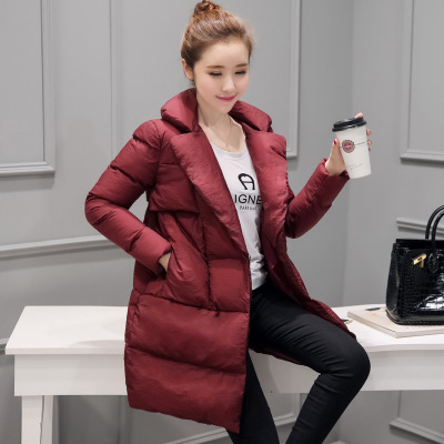 莞馨(wanxin)新款女装棉服2016新款百搭修身外套女韩版连帽冬季大码时尚棉衣中长款