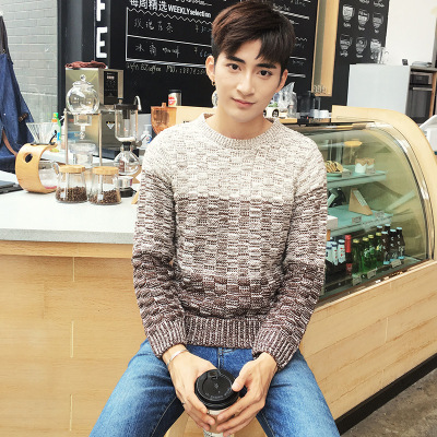 莞馨(wanxin)新款秋冬新款针织衫毛衣男韩版修身圆领撞色休闲男士羊毛衫线衣加厚潮