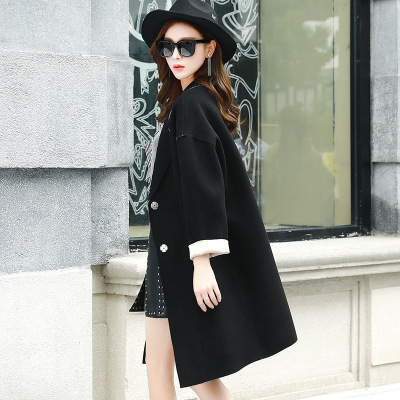 莞馨2017秋冬新款宽松a字大衣女修身中长款毛呢子外套