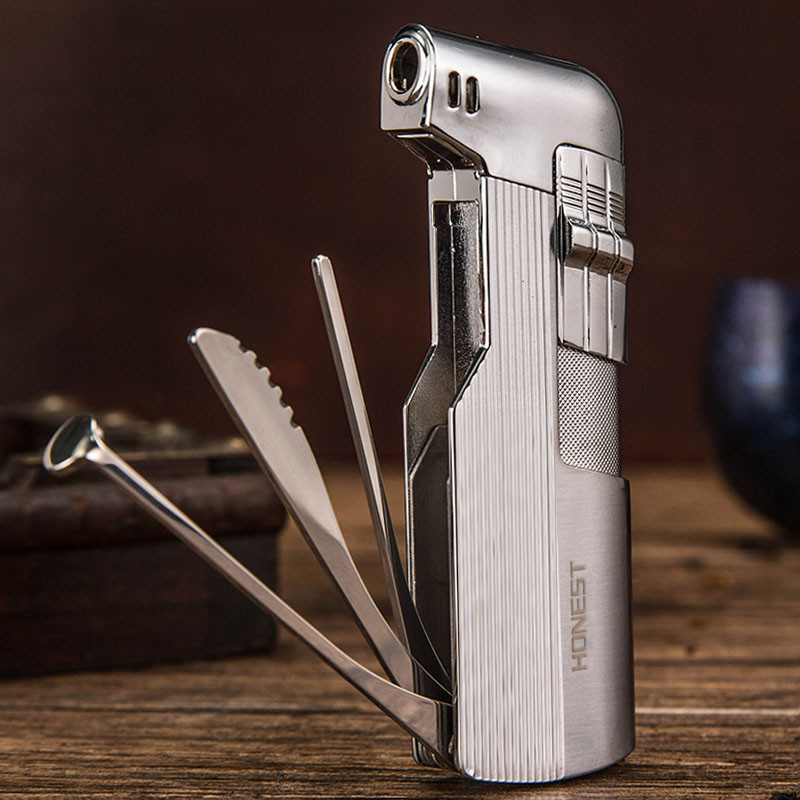 honest百诚充气打火机多功能专用烟斗机斜火老式复古明火打火机充气带