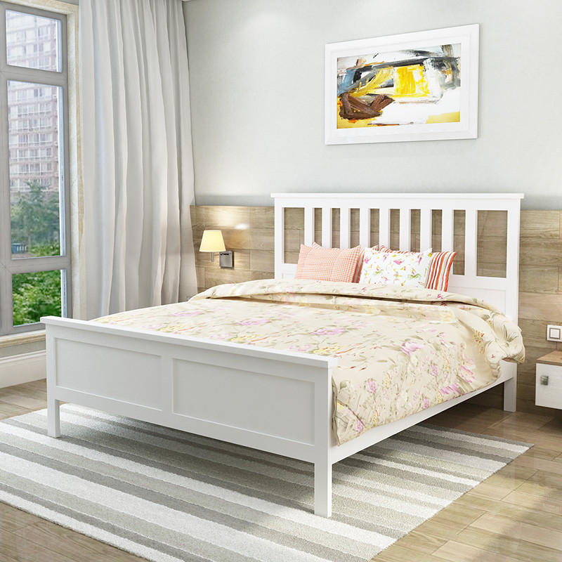 善华 实木床 双人床 单人实木白色床 简约时尚1.8大床