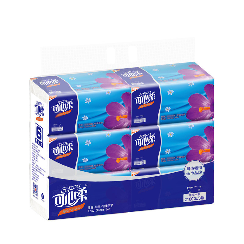 可心柔v5纸巾3层360张6包 加韧抽纸卫生纸面巾纸餐巾纸 妇婴可用