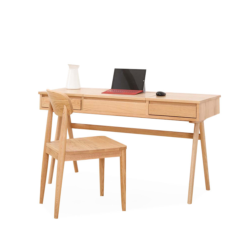 淮木 翻盖梳妆台现代简约日式北欧橡木小户型电脑桌实木书桌