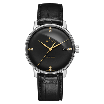 瑞士品牌RADO雷达晶璨系列钻石男士自动机械表黑色皮革腕表R22860715男表