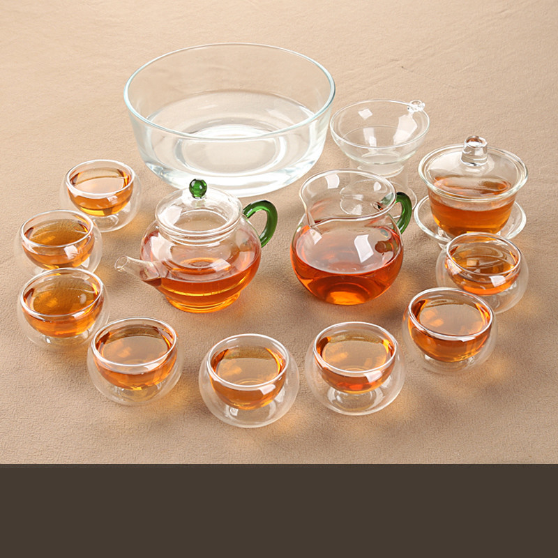 整套玻璃茶具套装 透明耐热玻璃茶壶功夫茶具红茶泡茶器生活日用家居