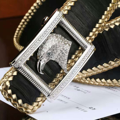 赫泽琼斯HEZZJONES鹰头皮带进口编织蟒蛇皮腰带绅士商务休闲裤皮带潮男高档礼盒腰带