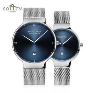 梭伦SOLLEN正品手表30米生活防水简约时尚商务休闲男女表钢带情侣手表对表