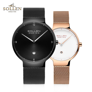 梭伦SOLLEN正品手表30米生活防水简约时尚商务休闲男女表钢带情侣手表对表