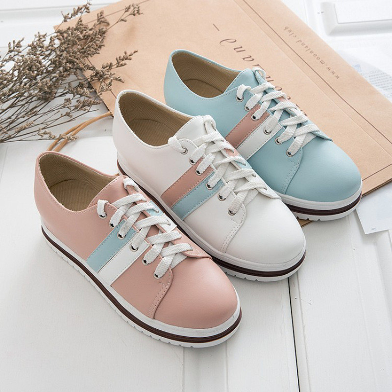 春新款甜美学院系带圆头少女单鞋2018韩版内增高中跟学生休闲鞋子