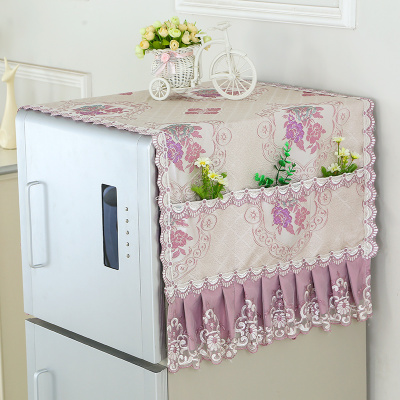 布艺冰箱盖布防尘对双开门单开门冰箱罩盖布巾蕾丝洗衣机套帘-相约玫瑰紫-对开60*180cm