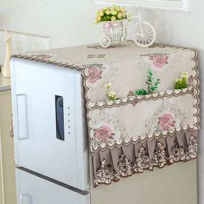 冰箱罩盖布巾防尘对双开门单开门蕾丝洗衣机布艺套帘-相约玫瑰卡-单开冰箱55*130cm/洗衣机罩