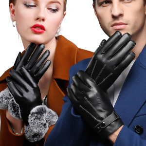 秋冬季手套保暖皮手套男女情侣触屏加绒加厚防风手套骑行开车手套 男款