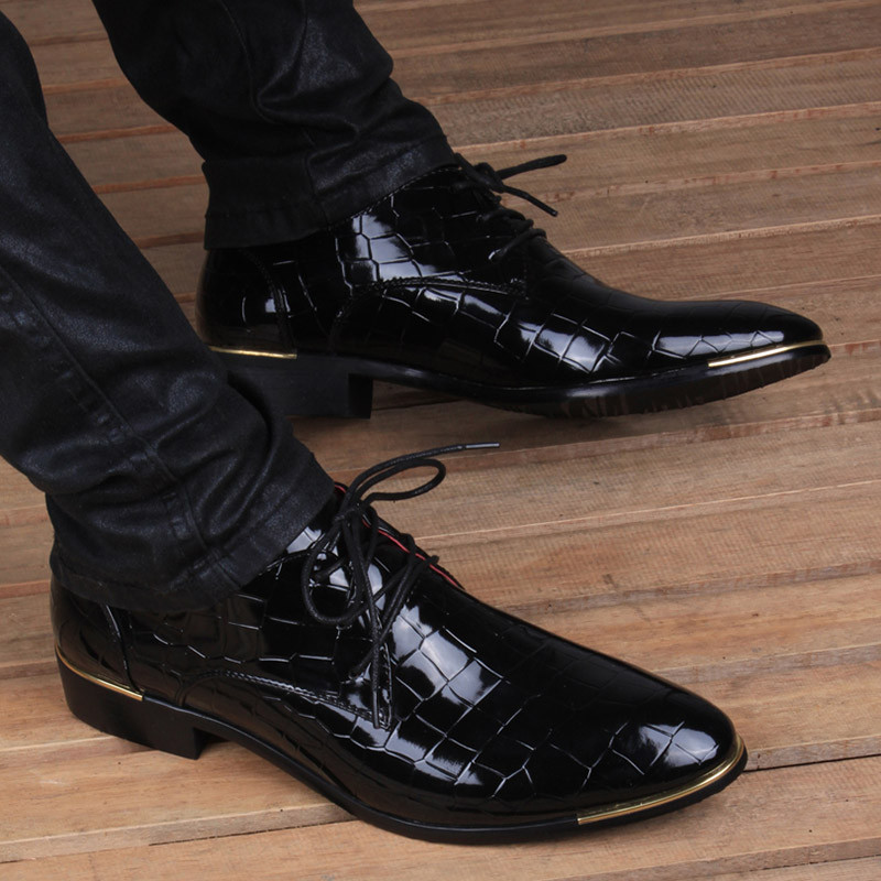 新款冬季男士英伦韩版尖头加绒皮鞋真皮商务内