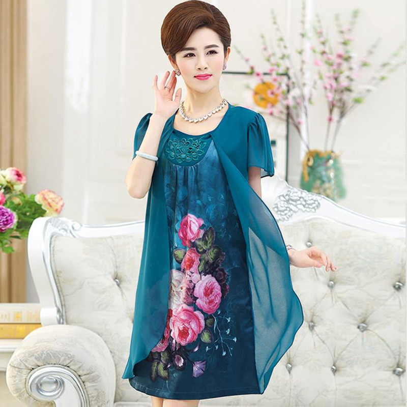 2018夏季中老年女装夏装大码显瘦连衣裙妈妈