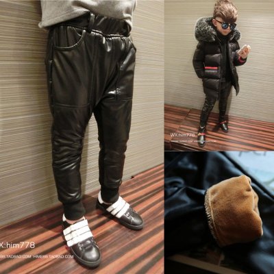娉语冬装男童皮裤加绒小脚裤加厚韩版儿童中大童休闲长裤2018新款童装