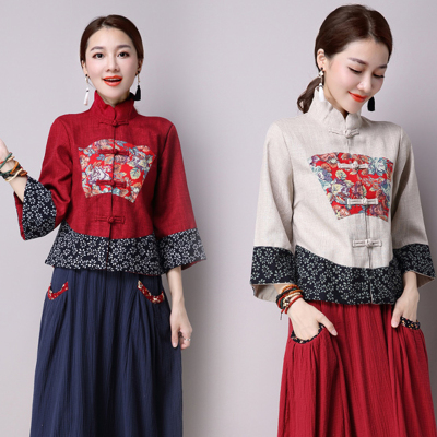 现货 秋冬季民族风复古棉麻舒适百搭西安显瘦长袖修身短外套