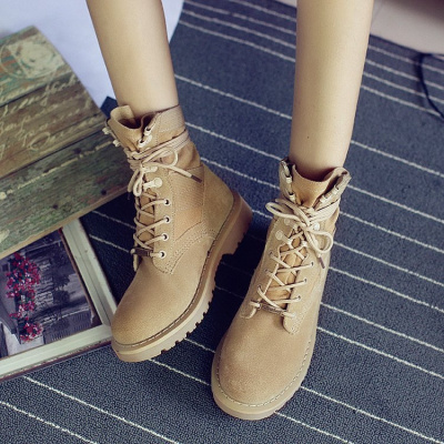 2017秋冬新款英伦风爆款马丁靴女靴磨砂平底系带皮靴机车女鞋